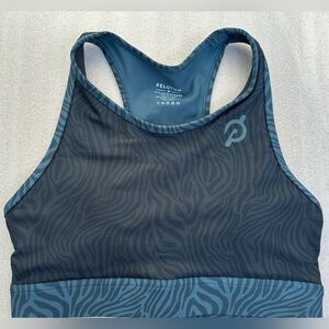 Peloton Cadent High Neck Racer back Bra, Size M, Animal Print Blue/Black